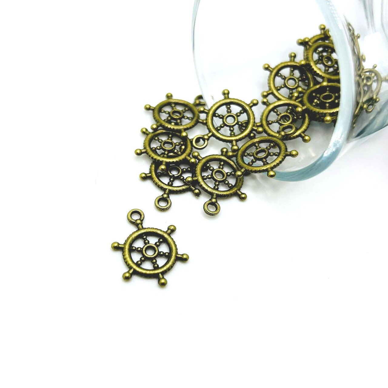 1, 4, 20 or 50 Pieces: Bronze Nautical Ship Wheel Helm Charms